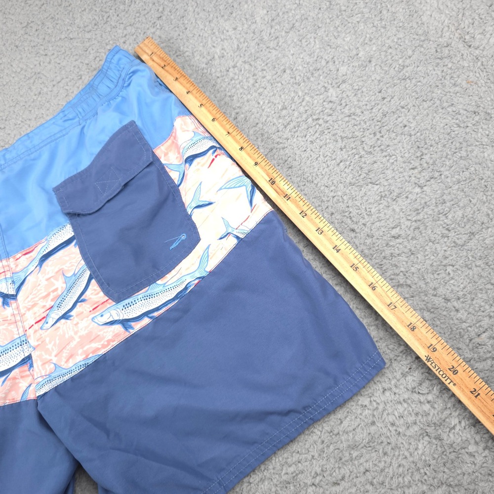 Vineyard Vines Swim Trunks Sharks Print Drawstring Pocket Blue Mens Size L - Picture 4 of 5